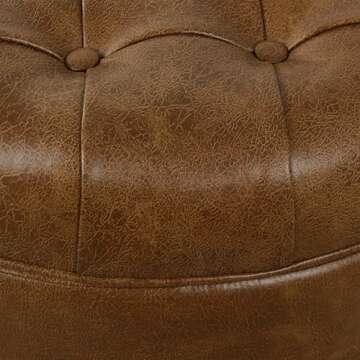 Homepop Home Decor | Button Tufted Faux Leather Round Storage Ottoman | Ottoman with Storage for Living Room & Bedroom (Brown)