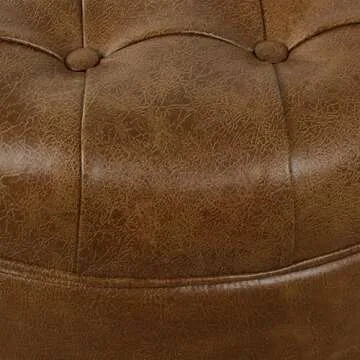 Homepop Home Decor | Button Tufted Faux Leather Round Storage Ottoman | Ottoman with Storage for Living Room & Bedroom (Brown)