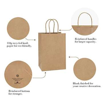 BagDream 100Pcs 5.25x3x8 Inches Gift Bags Small Paper Bags with Handles Bulk Kraft Brown Paper Shopping Wedding Birthday Party Favor Gift Bags For Goody Craft