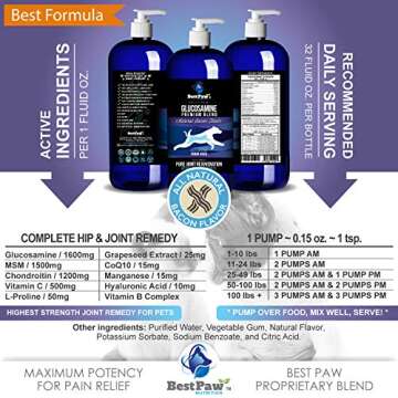 Best Paw Nutrition - Bacon Flavor Liquid Glucosamine for Dogs & Cats - Joint Supplement for Hip & Jo...