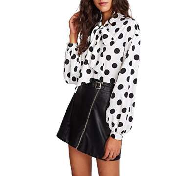 Floerns Women's Bow Tied Neck Lantern Long Sleeve Polka Dot Blouse White XL