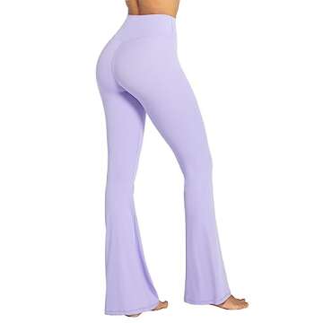 Sunzel Flare Leggings, Crossover Yoga Pants with Tummy Control, High Waisted and Wide Leg, No Front Seam Lilac Small 32" Inseam