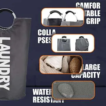 Caroeas XX-Large 115L Laundry Basket (7 Colors), Waterproof Laundry Hamper, Laundry Bag with Padded Handles, Clothes Hamper Stands Up Well, Collapsible Laundry Basket Easy Storage(Dark Grey)