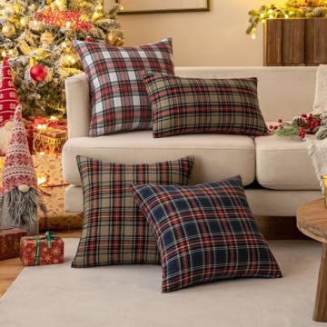 MIULEE Christmas Set of 2 Tartan Plaid Pillow Covers