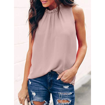AlvaQ Summer Casual Chiffon Blouses for Women Juniors Sleeveless Flowy Tank Tops Shirts Tunics Pink Medium