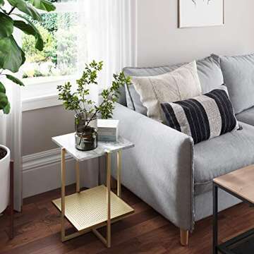Nathan James Myles Modern Nightstand Marble Side Table Metal Frame, White/Gold