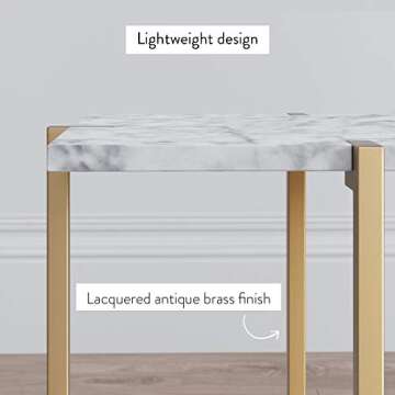 Nathan James Myles Modern Nightstand Marble Side Table Metal Frame, White/Gold