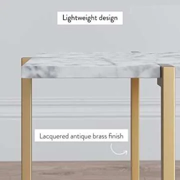 Nathan James Myles Modern Nightstand Marble Side Table Metal Frame, White/Gold