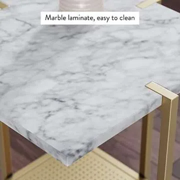 Nathan James Myles Modern Nightstand Marble Side Table Metal Frame, White/Gold