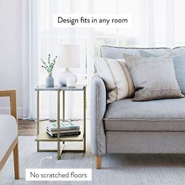 Nathan James Myles Modern Nightstand Marble Side Table Metal Frame, White/Gold