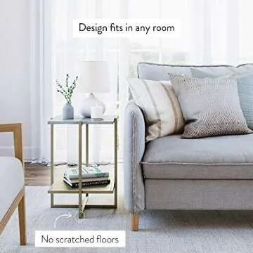 Nathan James Myles Modern Nightstand Marble Side Table Metal Frame, White/Gold