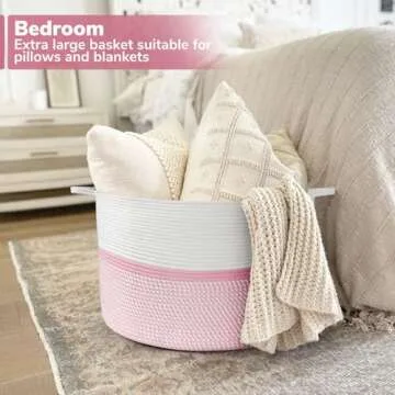 CHICVITA Pink XXL Rope Woven Storage Basket with Handles
