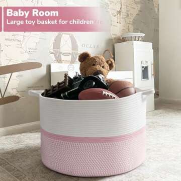 CHICVITA Pink XXL Rope Woven Storage Basket with Handles