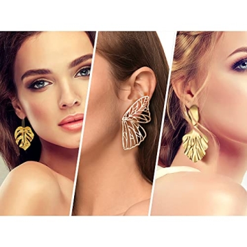 Gold Silver Geometric Punk Earrings for Women - 12 Pairs