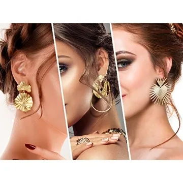 Gold Silver Geometric Punk Earrings for Women - 12 Pairs