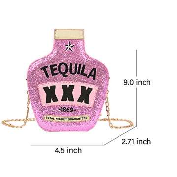 Fozehlad Novelty Tequila Crossbody Bag for Women Bottle Shaped Shoulder Handbags Elegant Evening Purse for Girls