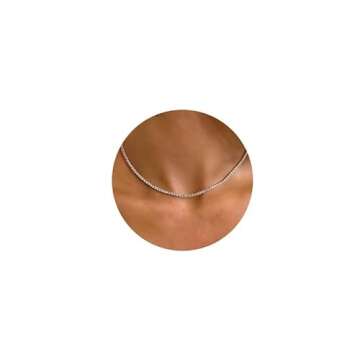 Tewiky Choker Necklace for Women, Dainty Silver Rhinestone Simple Sparkly Diamond Choker Necklaces T...