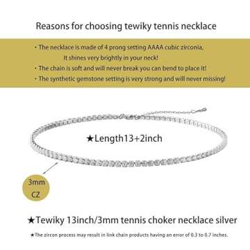 Tewiky Choker Necklace for Women, Dainty Silver Rhinestone Simple Sparkly Diamond Choker Necklaces Trendy Tennis Bridal Wedding Jewelry Gifts for Women