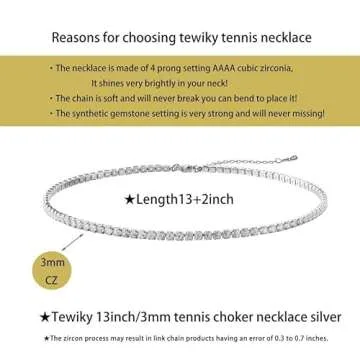 Tewiky Choker Necklace for Women, Dainty Silver Rhinestone Simple Sparkly Diamond Choker Necklaces Trendy Tennis Bridal Wedding Jewelry Gifts for Women