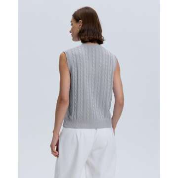Locachy Women's Vintage Loose V Neck Sleeveless Cable Knit Preppy Style Pullover Sweater Vest in Gra...