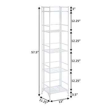 Convenience Concepts Xtra Storage Shelves - 5-Tier Folding Metal Storage Shelves, Closet Organizer for Office, Laundry Room, Bedroom, Garage, Kitchen, Bathroom, White