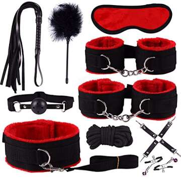 Bondaged Restraints Sex Set Adults Bed Bondaged Kit Adult Sexy Straps Toys BDSM Cuffs Nylon Good Material Items Kit Lounge Quality New Sports Product Set for Momen and Men (nylonblack/red10pcs)