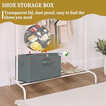 BULFULL Shoe Organizer for Closet, Foldable Fabric Shoe Storage Bins with Clear Cover, Adjustable Dividers for Shoe Storage, Fits up to 16 Pairs, Reinforced Handles, Space-Saving Shoe Rack (Gray)