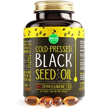 MAJU's Black Seed Oil Capsules - Cold Pressed Wellness with 2% Thymoquinone, 60 Count