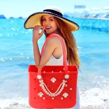 ROPCIA Charms for Bogg Bag,Pearls Bow and Flowers for Bogg Bag Accessories Charms Compatible with Simply Southern Beach Bag Tote,Insert for Beach Tote Bag (10 Pcs)