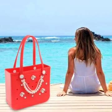 ROPCIA Charms for Bogg Bag,Pearls Bow and Flowers for Bogg Bag Accessories Charms Compatible with Simply Southern Beach Bag Tote,Insert for Beach Tote Bag (10 Pcs)