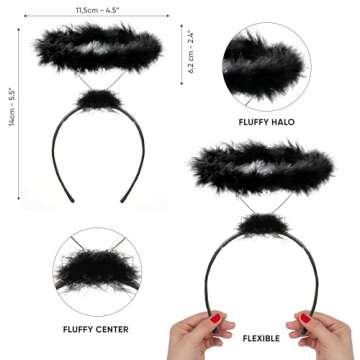 Funcredible Angel Halo Headbands - Feather Halo Crown Costume Headwear - One Size (Pack of 2) - Blac...