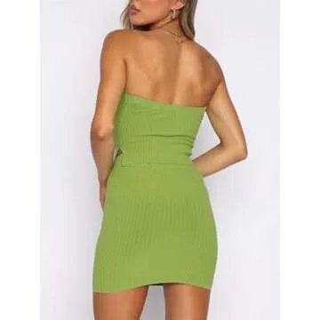 Women Y2k 2 Piece Mini Skirt Sets Solid Color Bandeau Top Knit Bodycon Short Skirt Suit Summer Streetwear(A1-Green,s)