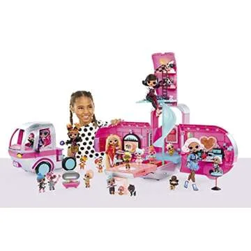 LOL Surprise OMG Glamper Fashion Camper Deluxe Doll Playset 55+ Surprises, Fully Furnished, Light Up Pool, Water Slide, Bunk Beds, Cafe, BBQ Grill, DJ Booth, Girls Toy Gift Ages 4+ Metallic Silver