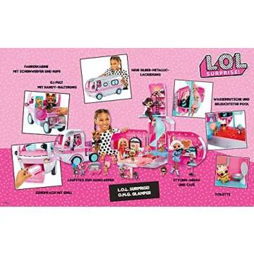 LOL Surprise OMG Glamper Fashion Camper Deluxe Doll Playset 55+ Surprises, Fully Furnished, Light Up Pool, Water Slide, Bunk Beds, Cafe, BBQ Grill, DJ Booth, Girls Toy Gift Ages 4+ Metallic Silver