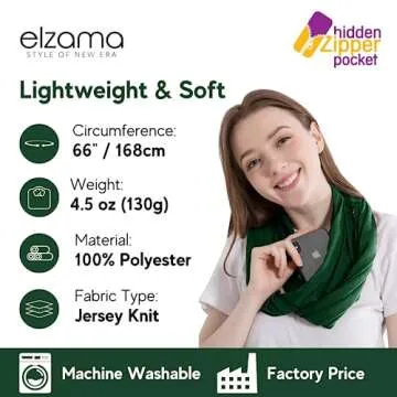 elzama Infinity Loop Solid Color Scarf With Hidden Zipper Pocket For Women, Travel Neck Wrap