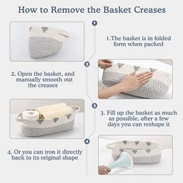 Luxspire Toilet Paper Basket, Boho Bathroom Basket Handmade Cotton Rope Woven Basket Toilet Paper Storage Bins Small Basket with Handle for Bedroom Nursery Bathroom, 13.4" x 6", White + Gray