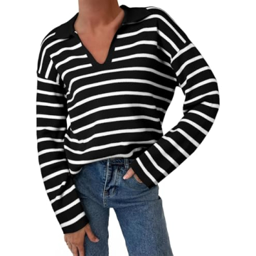 EVALESS Women's Striped V-Neck Sweater Ideal for Winter Fashion