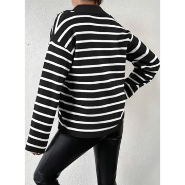 EVALESS Women's Striped V-Neck Sweater Ideal for Winter Fashion