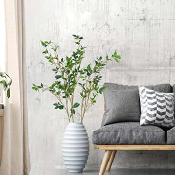 YIGHAI 3 Packs 44" Artificial Ficus Long Stems Faux Green Banyan Branches Fake Greenery Bushes Shrub...