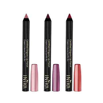 Inika Certified Organic Lipstick Crayon Trio, All Natural Make-Up, Coconut Oil, Carnauba Wax, Nude, Garnet, Red Brick (45g)