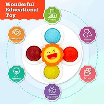 3Pcs Suction Cup Spinner Toys,Baby Spinners Toy,Push Bubble Sensory Rotating Fun,Bathing, Anxiety, Dining, Sensory Toy for Girls Boys