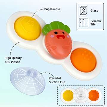 3Pcs Suction Cup Spinner Toys,Baby Spinners Toy,Push Bubble Sensory Rotating Fun,Bathing, Anxiety, Dining, Sensory Toy for Girls Boys