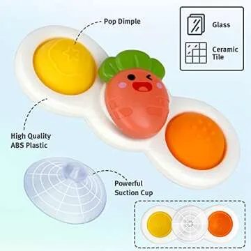 3Pcs Suction Cup Spinner Toys,Baby Spinners Toy,Push Bubble Sensory Rotating Fun,Bathing, Anxiety, Dining, Sensory Toy for Girls Boys