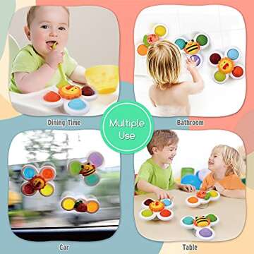 3Pcs Suction Cup Spinner Toys,Baby Spinners Toy,Push Bubble Sensory Rotating Fun,Bathing, Anxiety, Dining, Sensory Toy for Girls Boys
