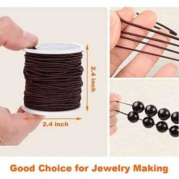 EuTengHao 1.5mm Brown Nylon Elastic String Cord for Bracelet Satin Nylon Stretch Cord Nylon Hand Knitting Cord String Beading Thread Bracelet Rope for Necklace Bracelet Jewelry Making (55Yards/1.5mm)