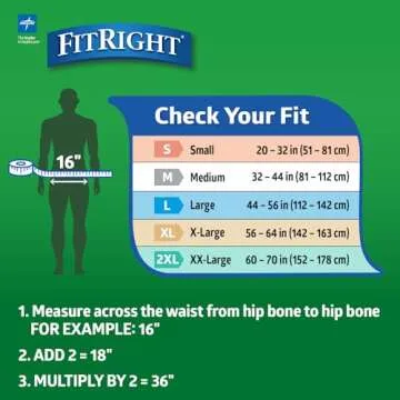Medline FitRight Ultra Adult Diapers, Disposable Incontinence Briefs, Leak-Proof Diaper, Absorbent Briefs For Men and Women, Maximum Protection, Medium, 32 – 44 in, 20 briefs per bag