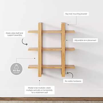 Nathan James Benji Floating Wall Book Shelves, 3-Tier Display Shelf, Decorative Modular Shelf in Solid Wood for Bedroom, Nursery, Bathroom or Kitchen