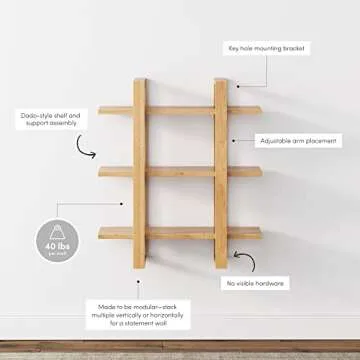 Nathan James Benji Floating Wall Book Shelves, 3-Tier Display Shelf, Decorative Modular Shelf in Solid Wood for Bedroom, Nursery, Bathroom or Kitchen