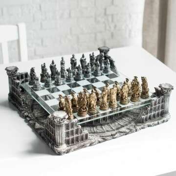 16.25" Roman Gladiators 3D Chess Set - Bronze & Silver Engraved Pieces