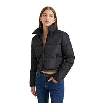 Hujoin Women's Crop Short Black Jacket Cropped Puffer Fashion Jackets for Women Short Lightweight Coat